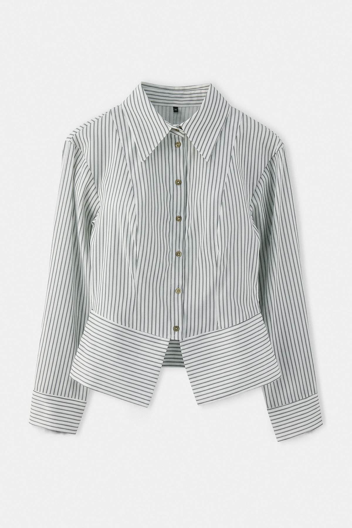 Trendyol Collection White Striped Peplum Detailed Waist-Fitted Shirt Twoaw27G...