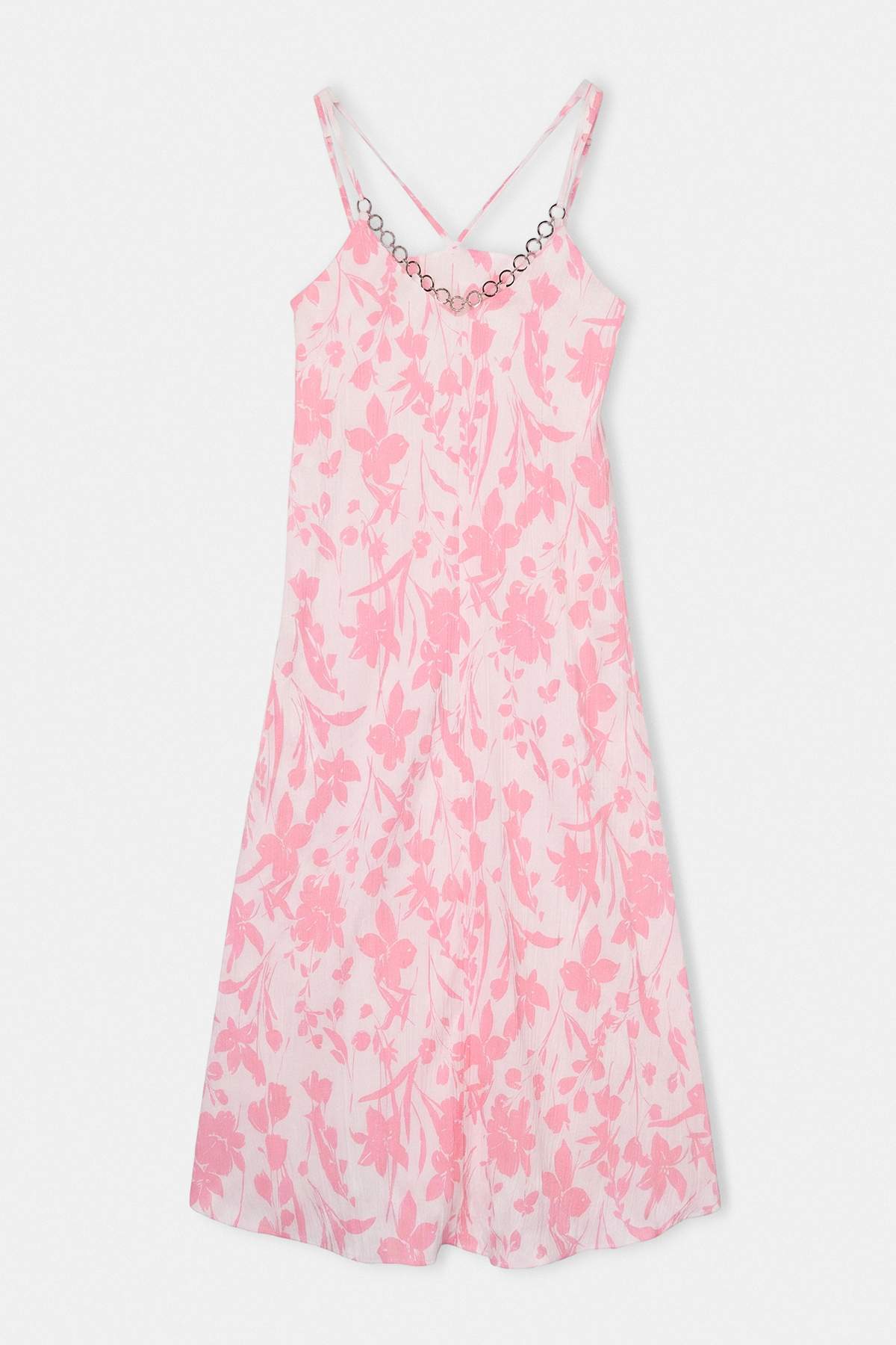 Drop by Trendyolmilla Pembe Ayarlanabilir Askılı Metal Aksesuarlı Floral Elbise TDRSS26EL00128