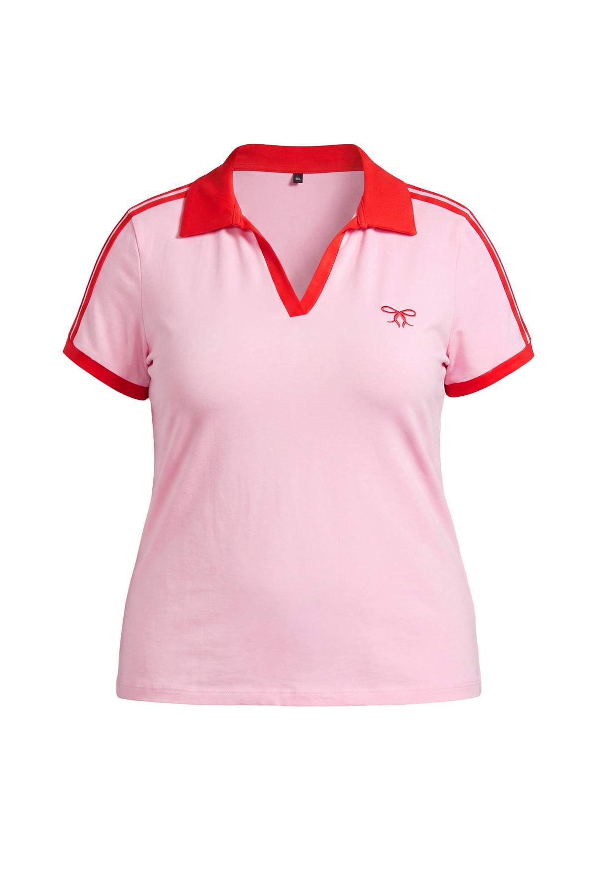 Trendyolmilla Curve Pembe Vücuda Oturan Polo Yaka Kısa Kollu Pamuklu Esnek Örme Büyük Beden T-shirt TBBSS26BF00110