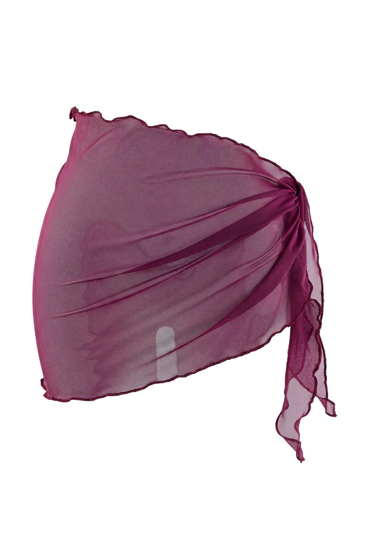 Trendyolmilla Mürdüm Animal Kısa / Mini Örme Fırfırlı 95% Polyester,5% Elastan Pareo TBESS24PR00013