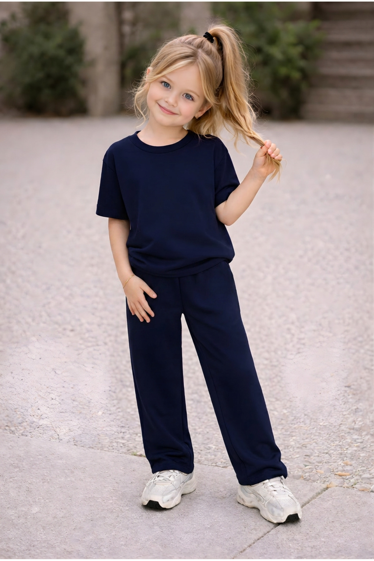 Kids Oversize Twinkle Neck Short Sleeve High Waist Bottom-Top Set