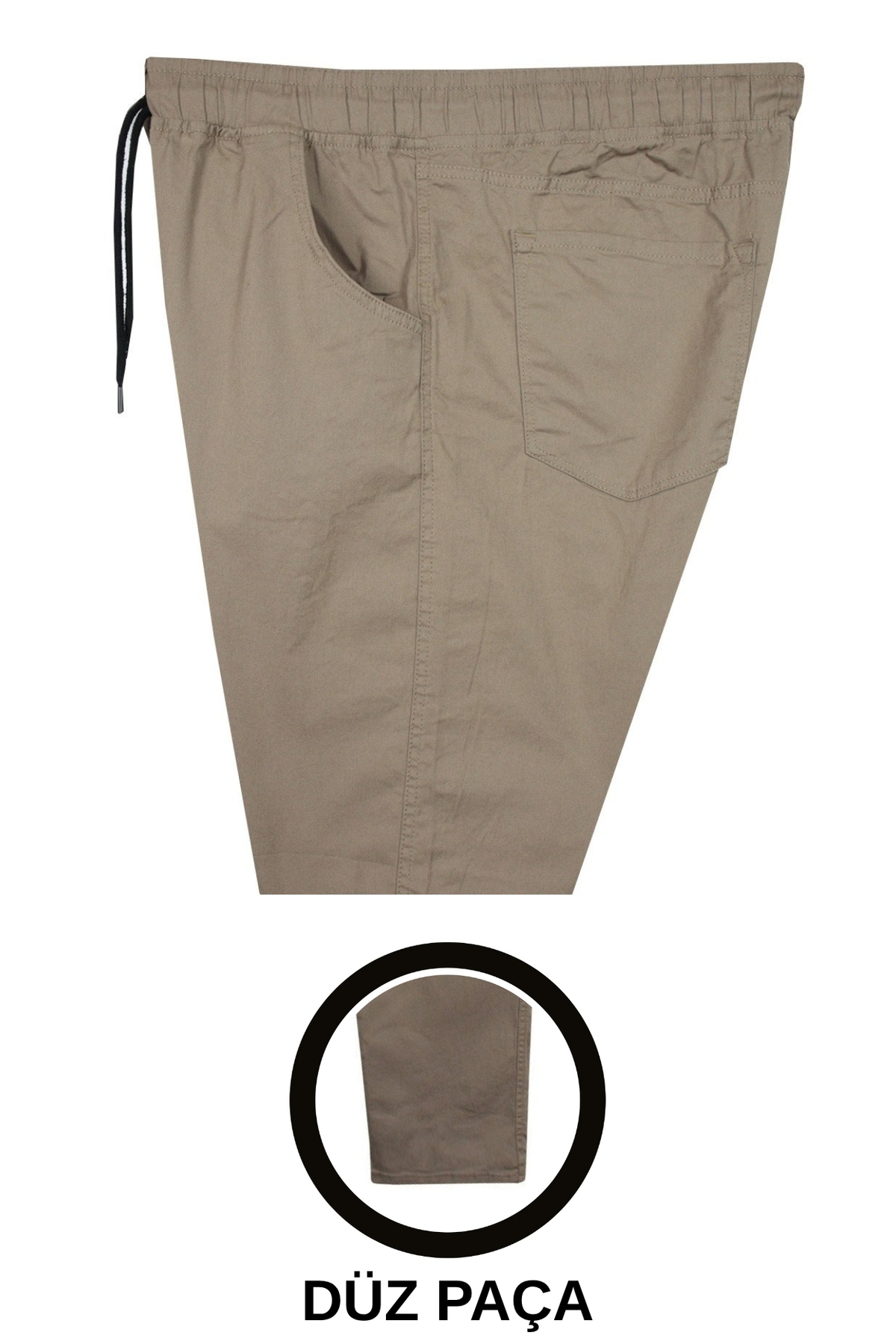 marufshop Battal Beden Erkek 100-156 Kilo Arası İçin Uygun Bedenli Düz Paça Bağcıklı Gabardin Pantolon Bej görsel 4