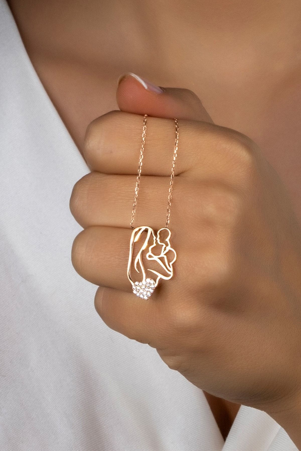 Else Silver Işıklı Kutuda Anne Bebek 925 Ayar Gümüş Kolye görsel 4