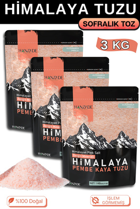 Hanzade Bitkisel Pembe Himalaya Tuzu Toz 1 Kg x 3 Adet (Öğütülmüş Sofralık)