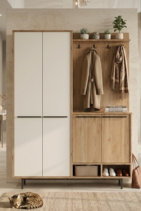 Yurudesign Oasis Portmanto Vestiyer Ayakkabılık Metal Ayaklı Sepet-Beyaz