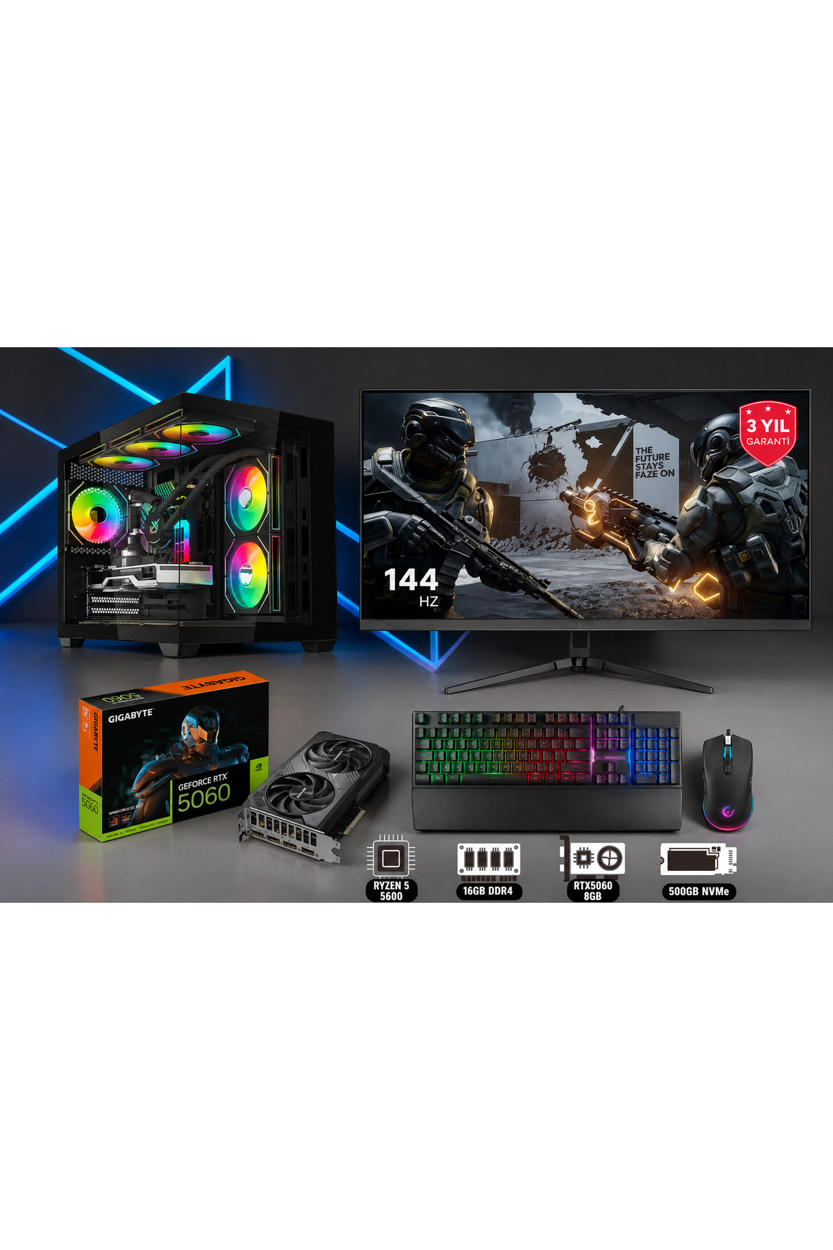 Symoon RYZEN 5 5600 16GB DDR4 Ram 500GB NVMe 5060 8GB Ekran Kartı