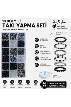 By MO Accessories Yetişkinler Için Siyah ve Antrasit Renk Boncuklarla Takı Ya...
