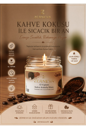 ZERNEVA KAHVE KOKULU EL YAPIMI MUM / Hediyelik, Özel gün, Kokulu Mum, 300cc C...