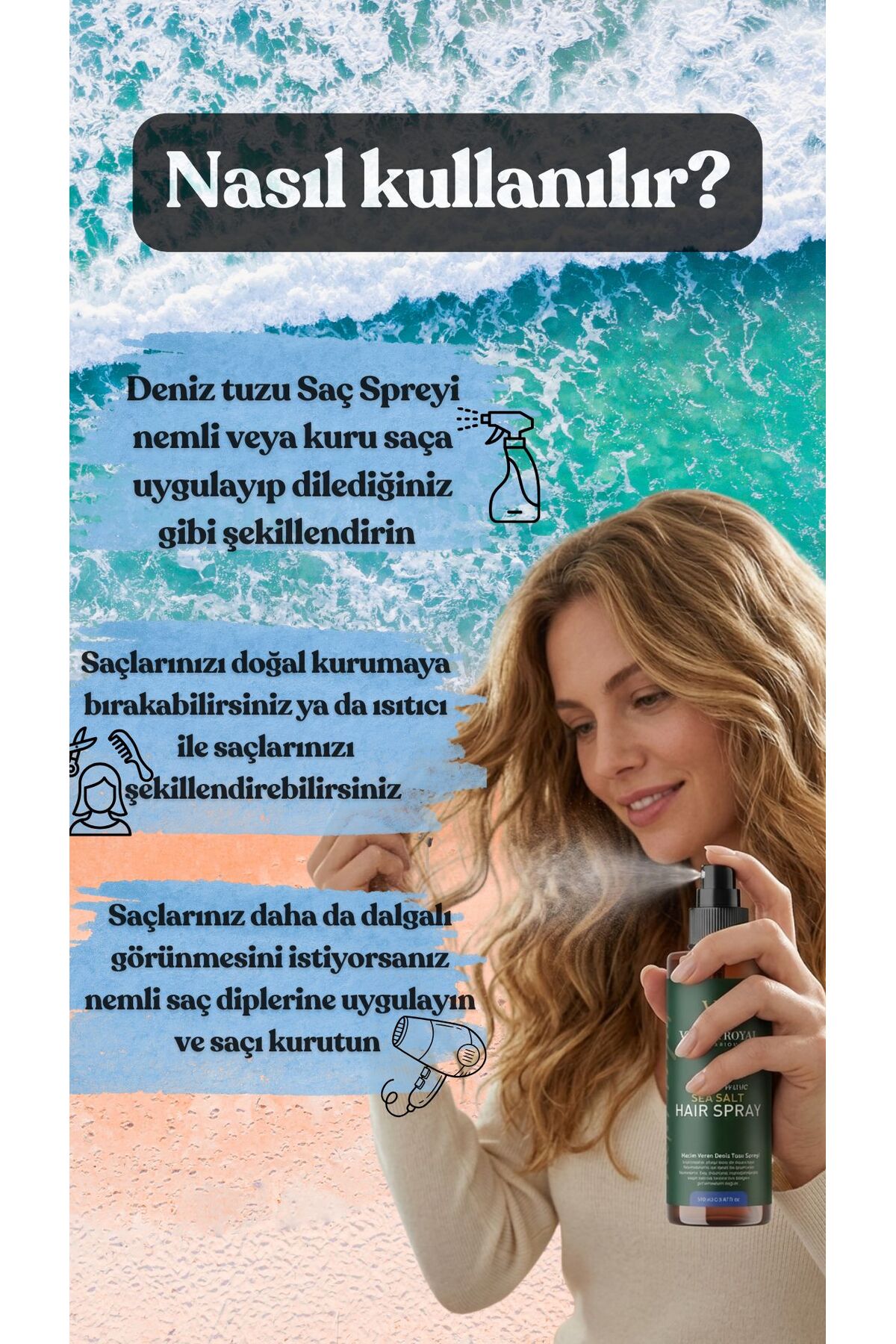 Hacim Ve Dolgunluk Veren Deniz Tuzu Saç Spreyi 150 ml — hacimsprey — تصویر 2 از 3