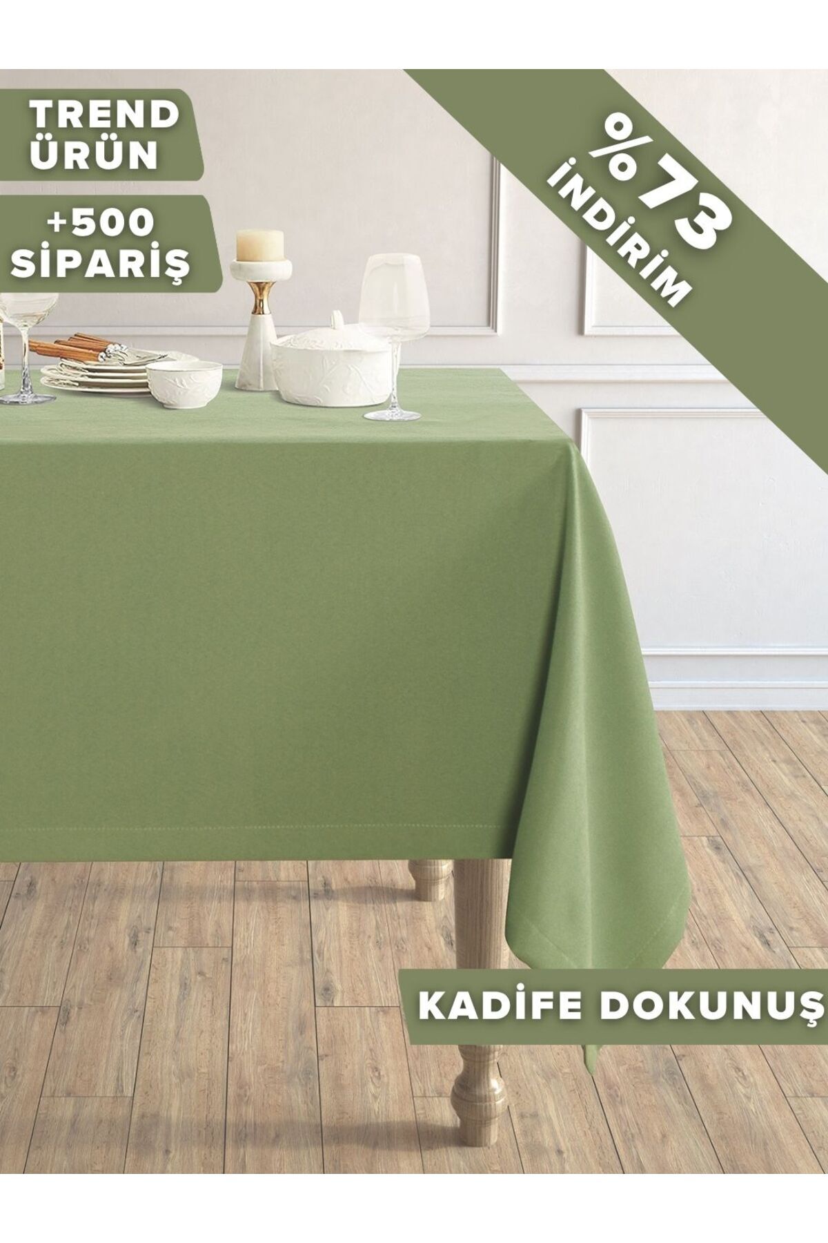 Daily Series Velvet Textured Olive Leaf Color Tablecloth