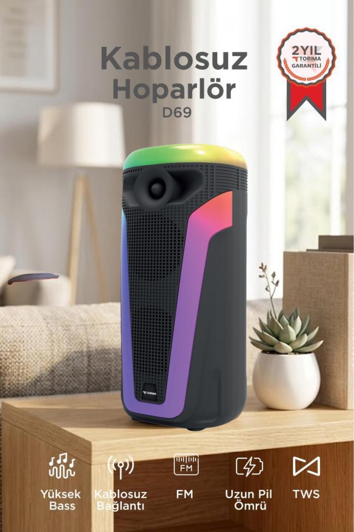 Torima Bluetooth Hoparlör Rgb Işıklı Parti Speaker D69 Siyah