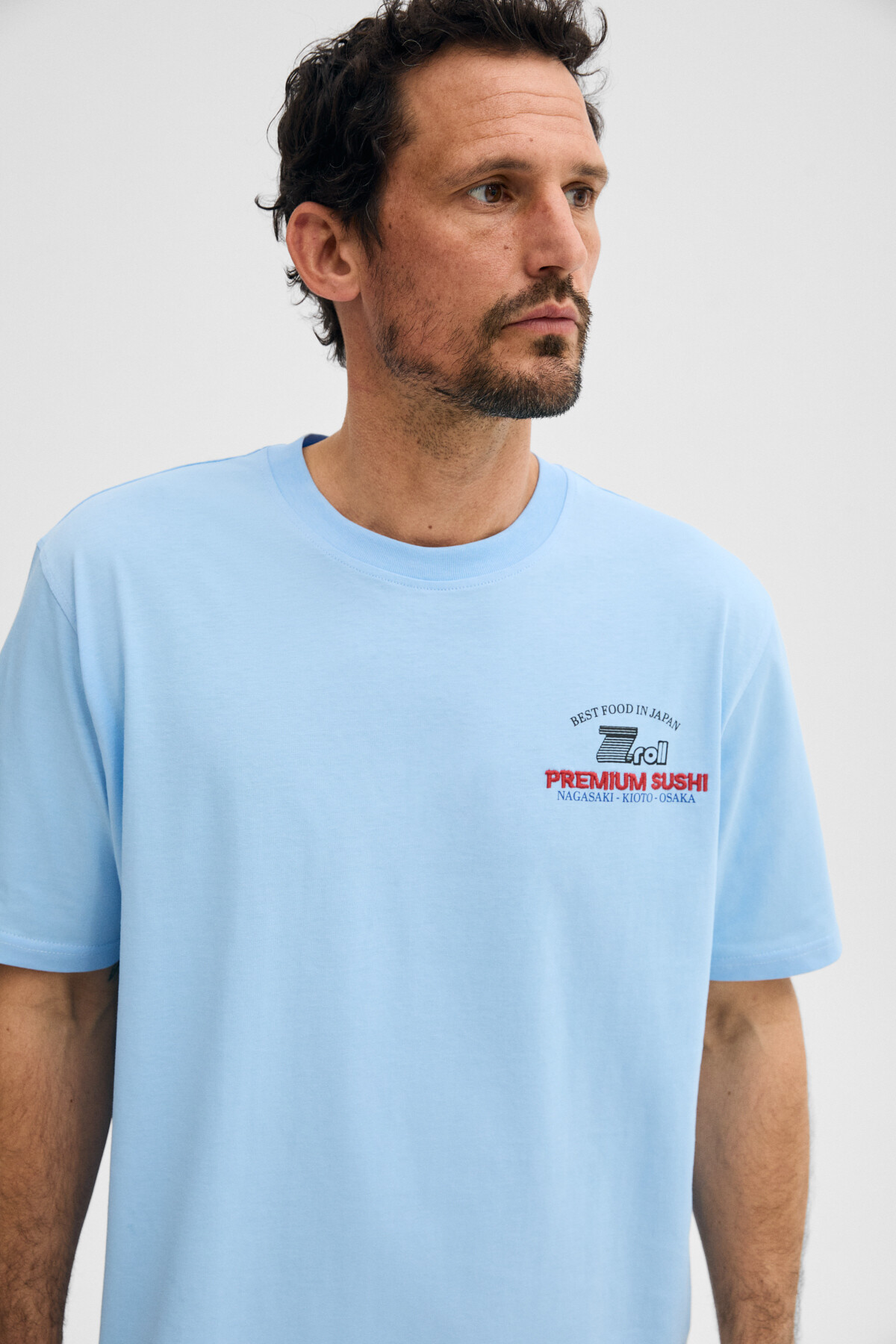 GRIMELANGE GIGANEST Erkek %100 Organik Pamuklu Baskı Detaylı Yuvarlak Yaka Mavi T-Shirt görsel 4