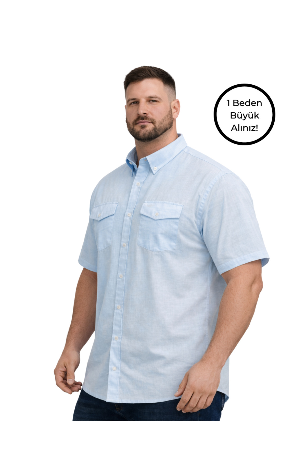 BattalModa Erkek Büyük Beden Mint Çift Cepli Kısa Kollu Gömlek 3XL-4XL-5XL-6XL-7XL-8XL görsel 2