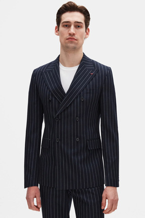 D'S Damat Ds Damat Regular Fit Lacivert Çizgili Kruvaze Takim Elbise
