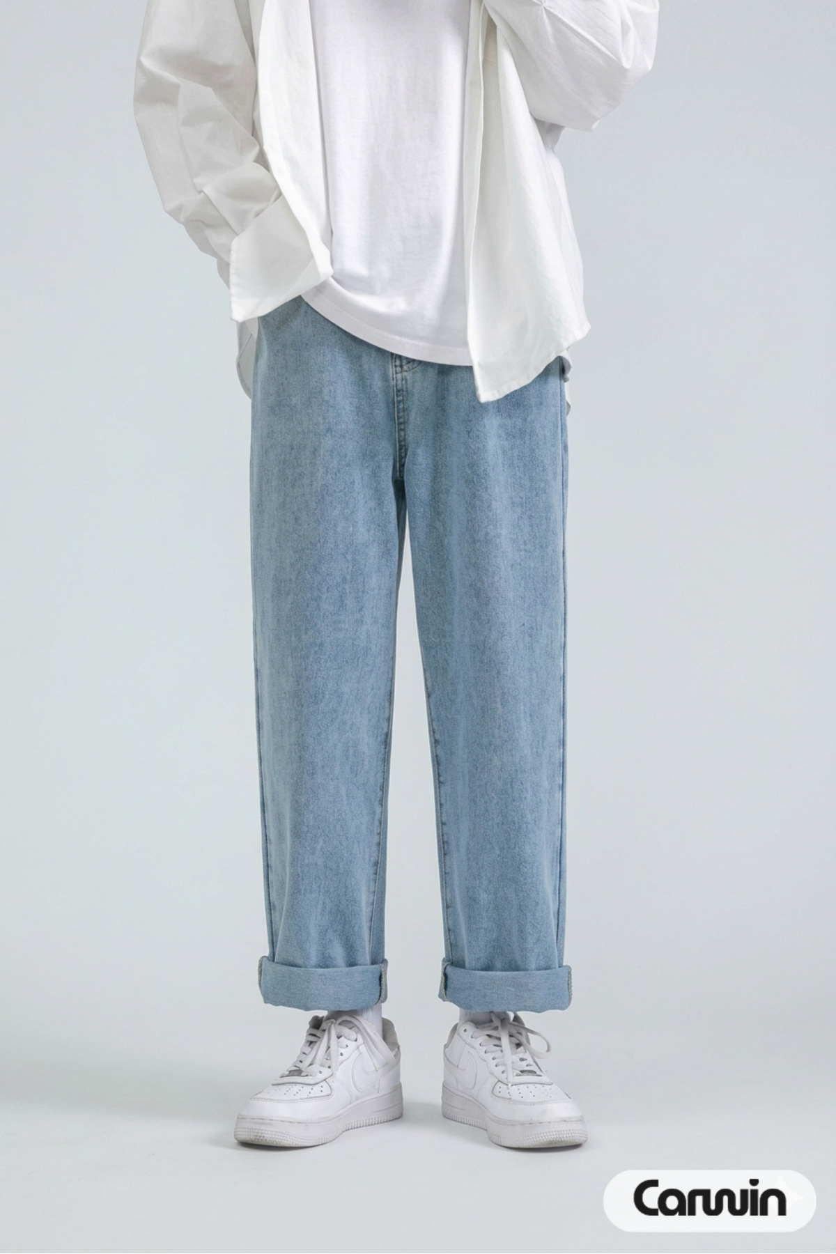 Erkek Baggy Fit Buz Mavisi Denim Kot Pantolon | Geniş Paça Jean