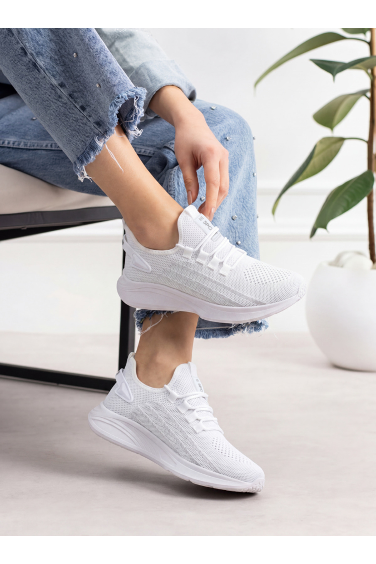 E SPORT Beyaz Unisex Hafif Triko Sneaker Ortopedik Ayakkabı-015 görsel 7