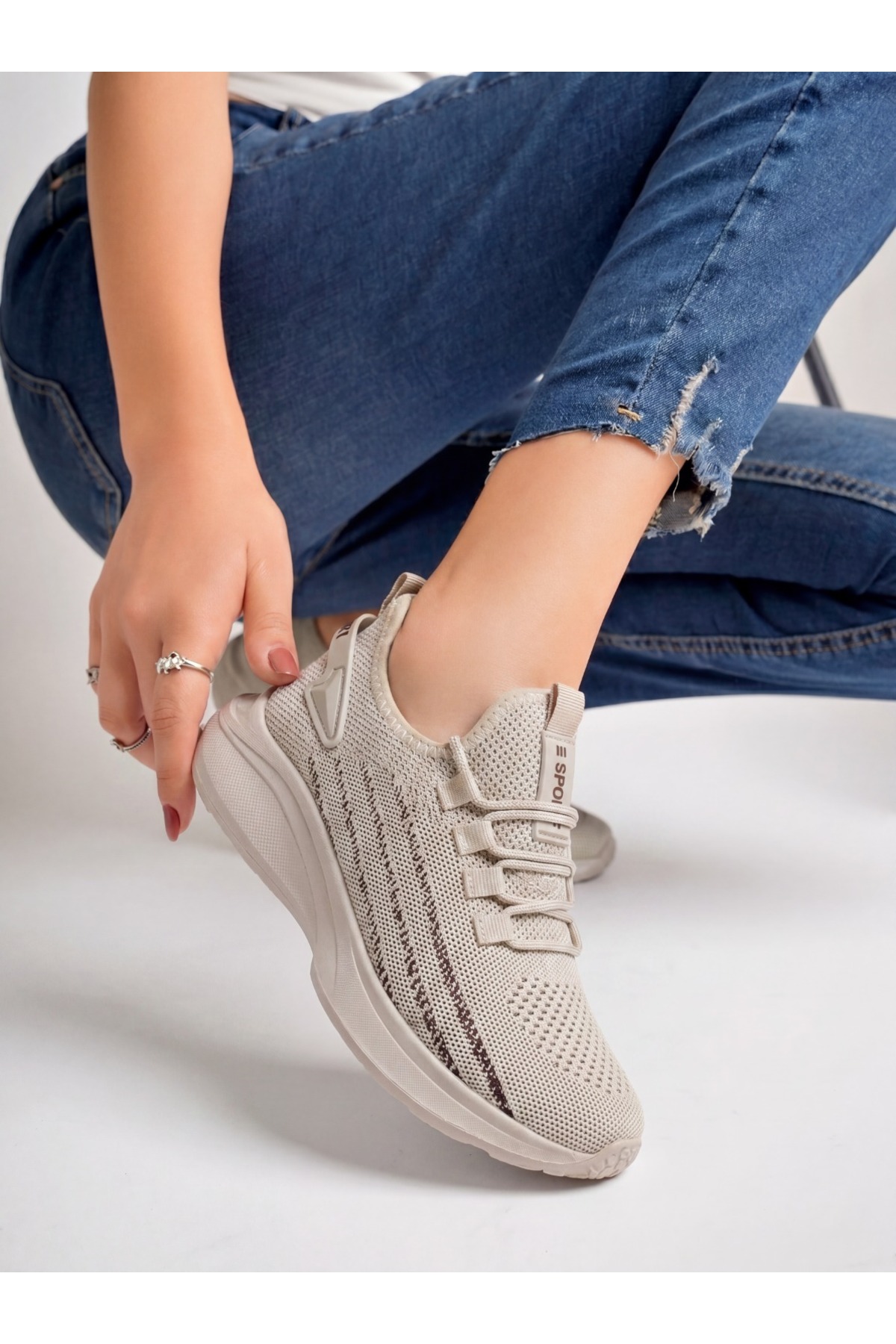 E SPORT Bej Unisex Hafif Triko Sneaker Ortopedik Ayakkabı-015 görsel 5