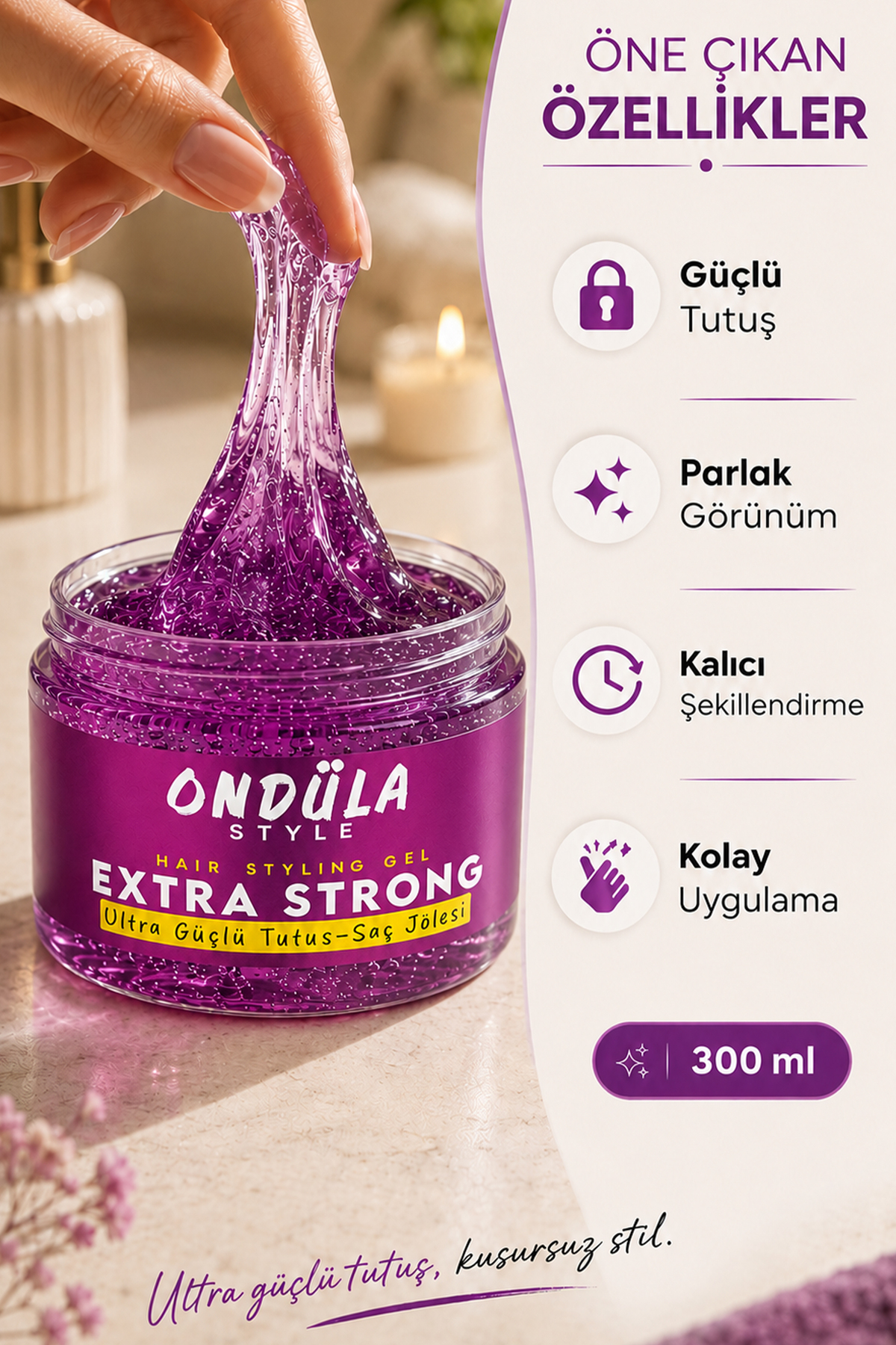Extra Strong Ultra Güçlü Tutuş Saç Şekillendirici Jöle 300 ml — ondüla-style-ultra-güçlü-pink — تصویر 2 از 4