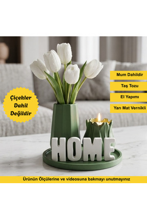Genel Markalar Home Yazılı Vazolu Mumlu Dekoratif Set - Tepsi, Vazo, Lale Mum...