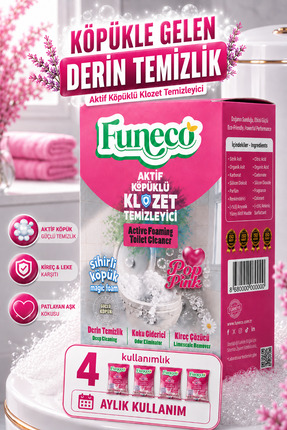 FUNECO Pop Pink – Klozet Tuvalet WC Temizleyici, 1 Kutu-4 Paket, Yeni Nesil A...