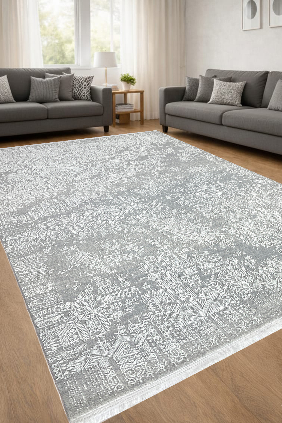 4 Square Meters - 6 Square Meters Bamboo Style Modern Woven Living Room Kitchen Rug Antiallergic Grey