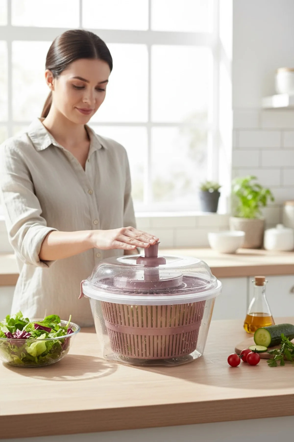 Vega Salata Kurutucu Pembe – Bölmeli Taşınabilir Lunch Box, Sızdırmaz Kapaklı