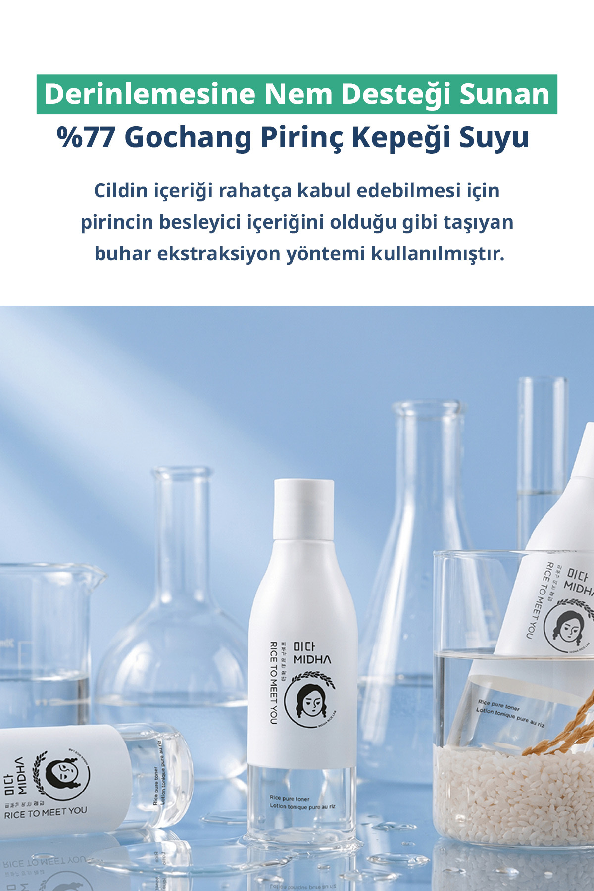 %77 Pirinç Suyu İçeren, Hassas ve Kuru Ciltlere Özel Nemlendirici Tonik Rice Pure Toner — MIDHA004 — تصویر 7 از 9