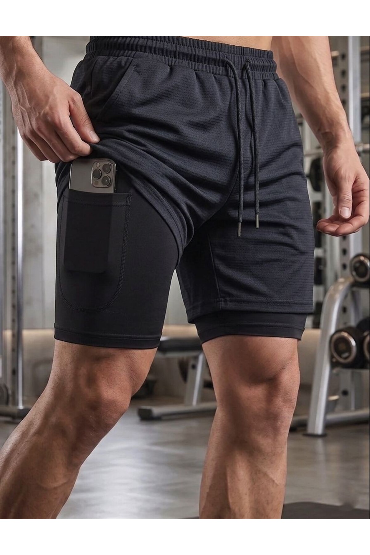 AURA GİYİM Taytlı Sporcu Şort Telefon cep'li Gym Ve Fitness Astarlı