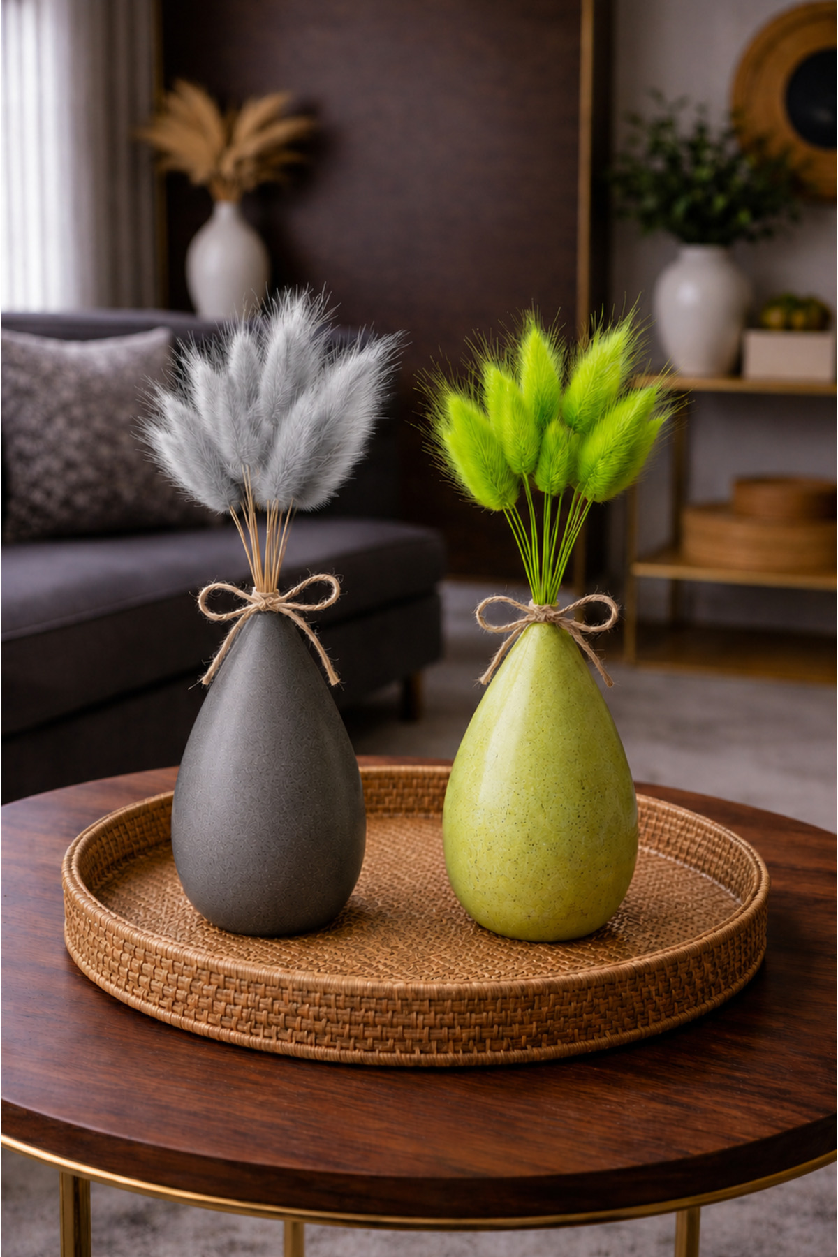Gray-Green Lagurus Bunny Tail Grass 2 Bundles 10pcs 30-40cm Choked Flower Cotton Grass Dried Flower