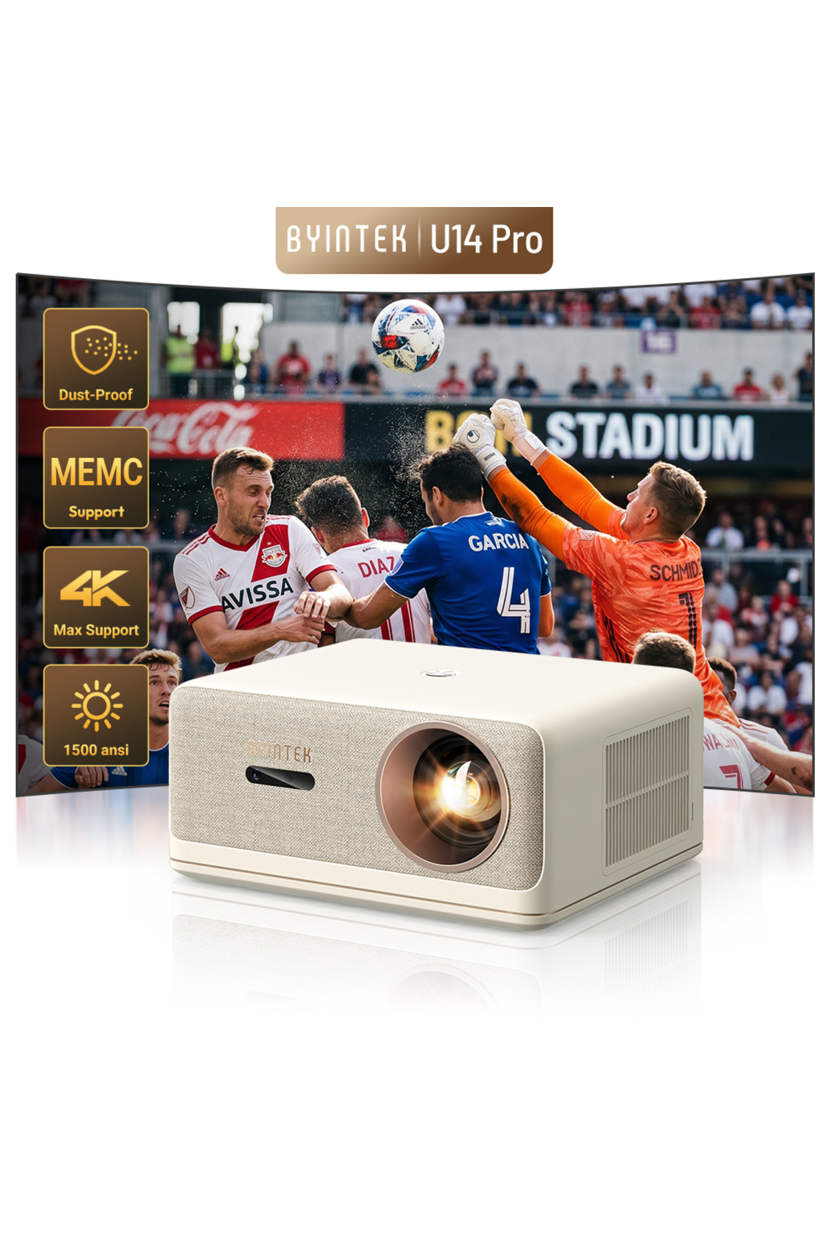 BYINTEK U14 Pro Full HD 1080P Projeksiyon Cihazı, 1500 ANSI Lümen, Taşınabilir Projeksiyon Cihazı, Toz Geçirmez Optik Motor, MEMC ve HDR, Akıllı Engelden Kaçınma, Android OS 11.0, 24W Surround Ses