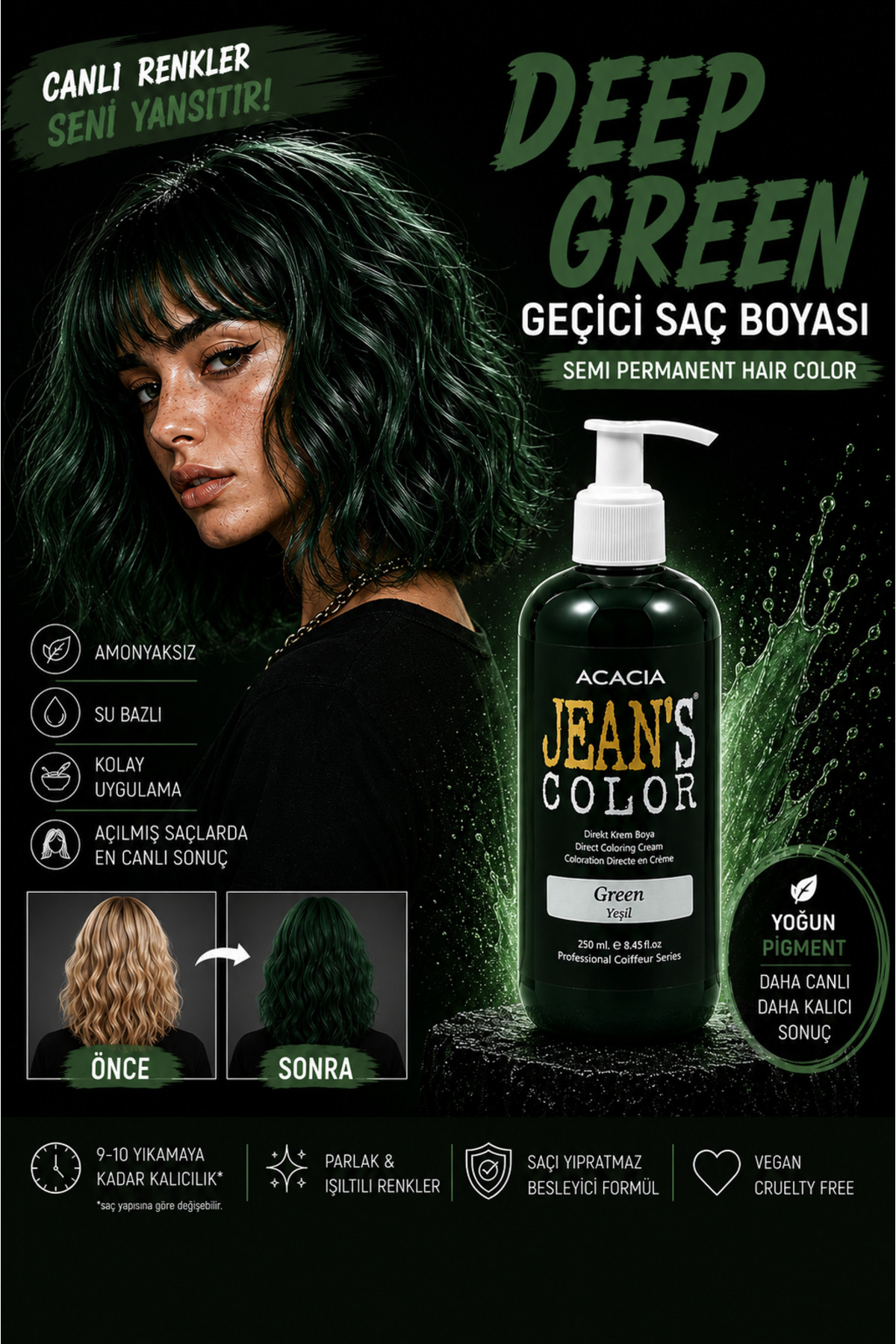 jeans color Jean's Color Yeşil 250ml. Green Amonyaksız Balyaj Renkli Saç Boyası — سبز 22222