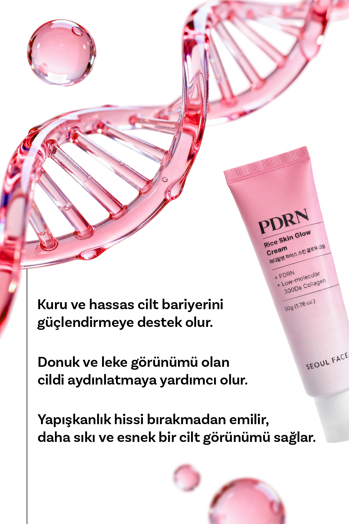 Kuru ve Hassas Ciltler için Nemlendirici Yüz Leke Kremi Yaşlanma Karşıtı Pirinç PDRN Krem 50 gr — DERMAL/SEOUL/014 — تصویر 4 از 6