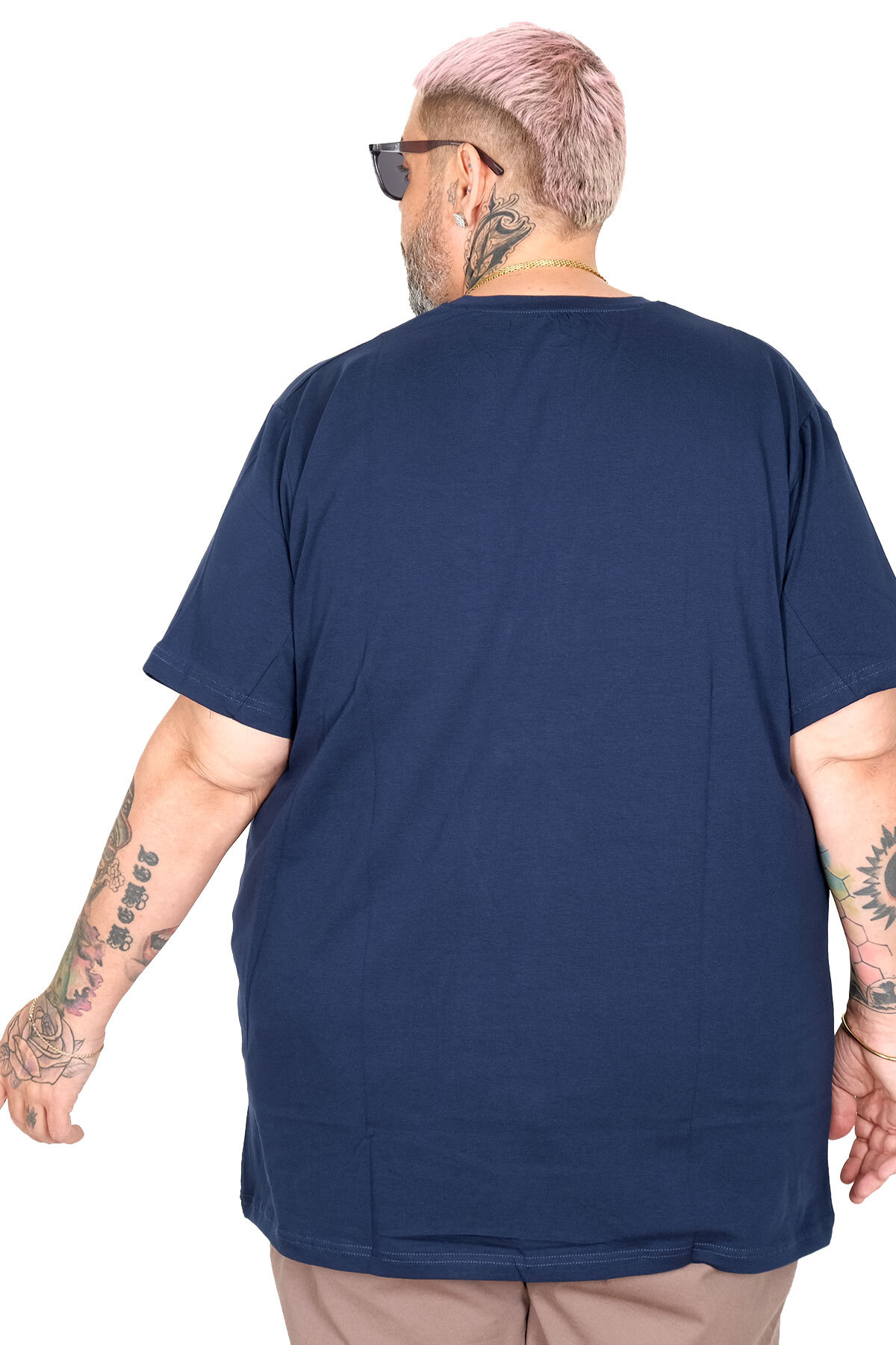 ModeXL Büyük Beden Erkek Tişört Likralı V Yaka 20150 İndigo görsel 5