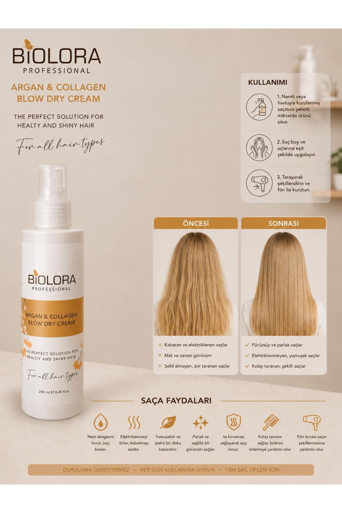 Argan & Collagen Hacimlendirici Fön Suyu 250ml. — arganfönsuyu — تصویر 3 از 7
