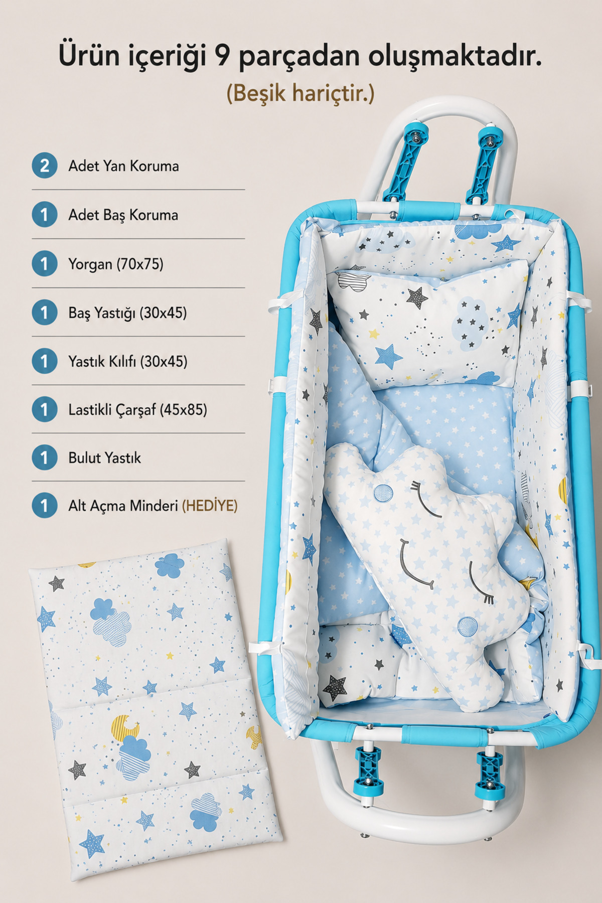 45x85 Baby Bedding Set - For Mother's Side Rocking Crib (Crib Excluded)