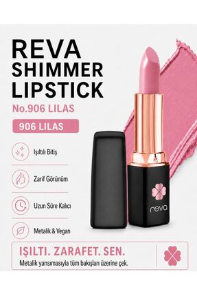 REVA Shimmer Lipstick Lilas - Işıltı Ruj - No: 906 - Vegan Temiz Içerik