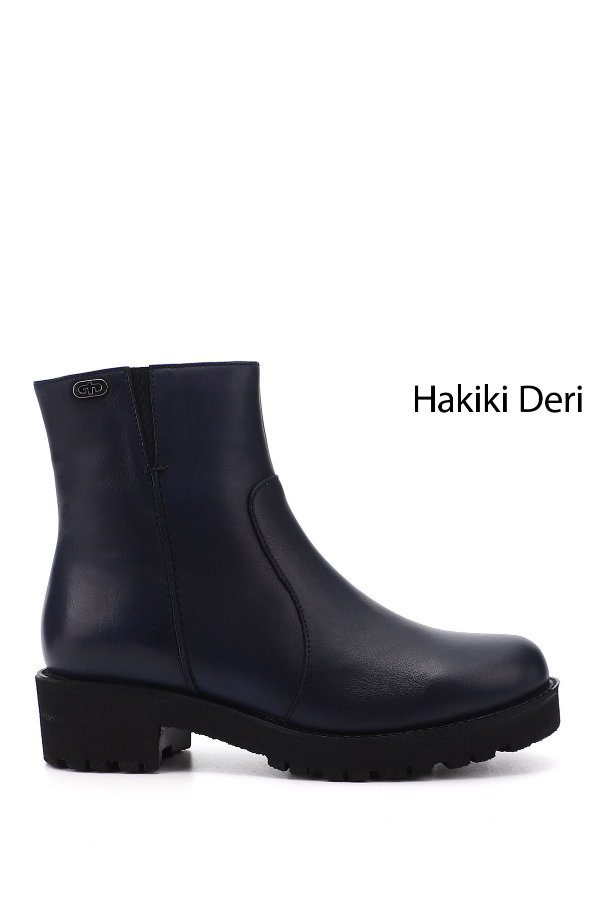 Women's Navy Blue Antique Zippered Thick Heels Genuine Leather Boots