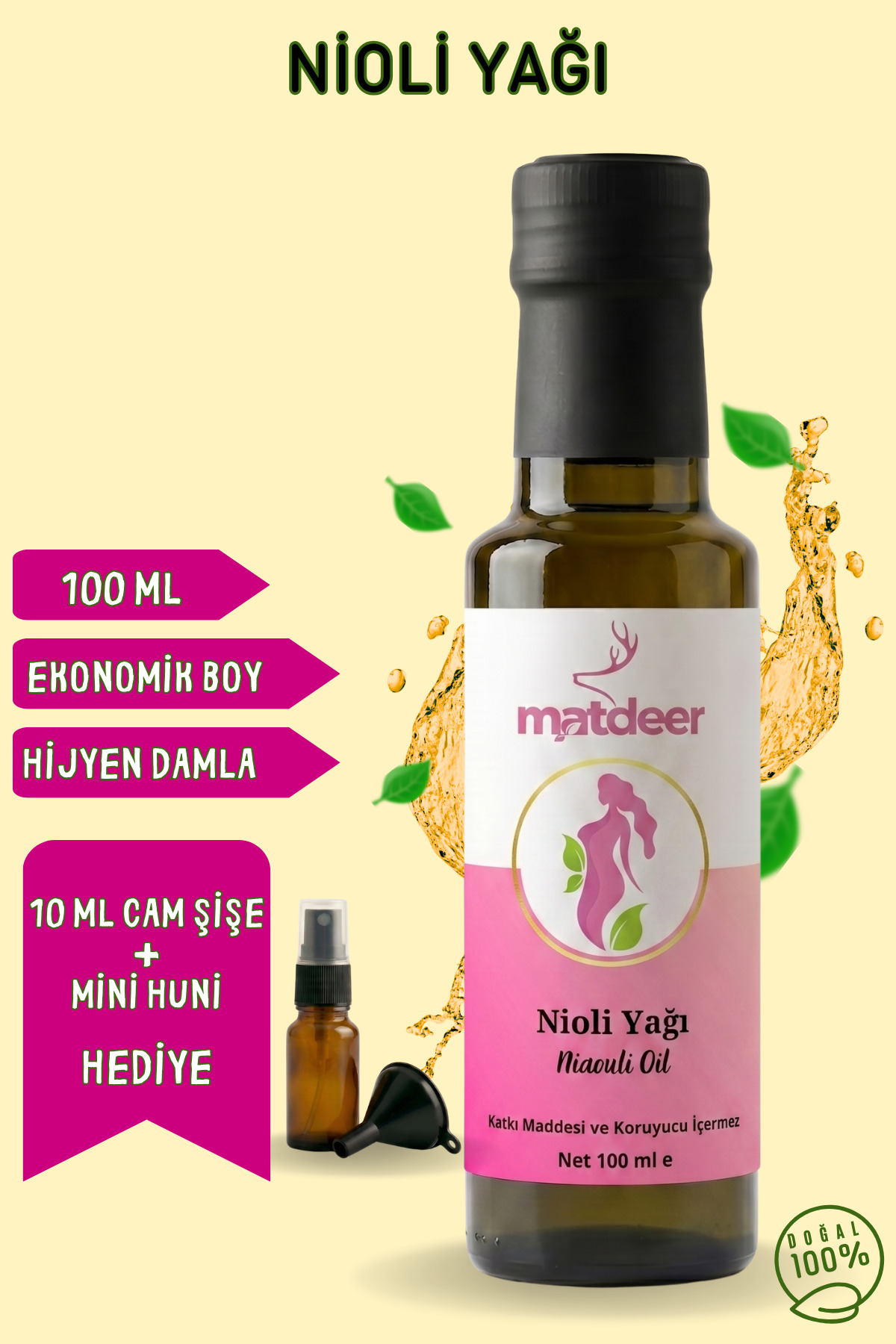 MATDEER %100 Saf Nioli Yağı 100 ml - Aromaterapik Hijyen ve Hassas Cilt Bakım Yağı - Fiyatı, Yorumları