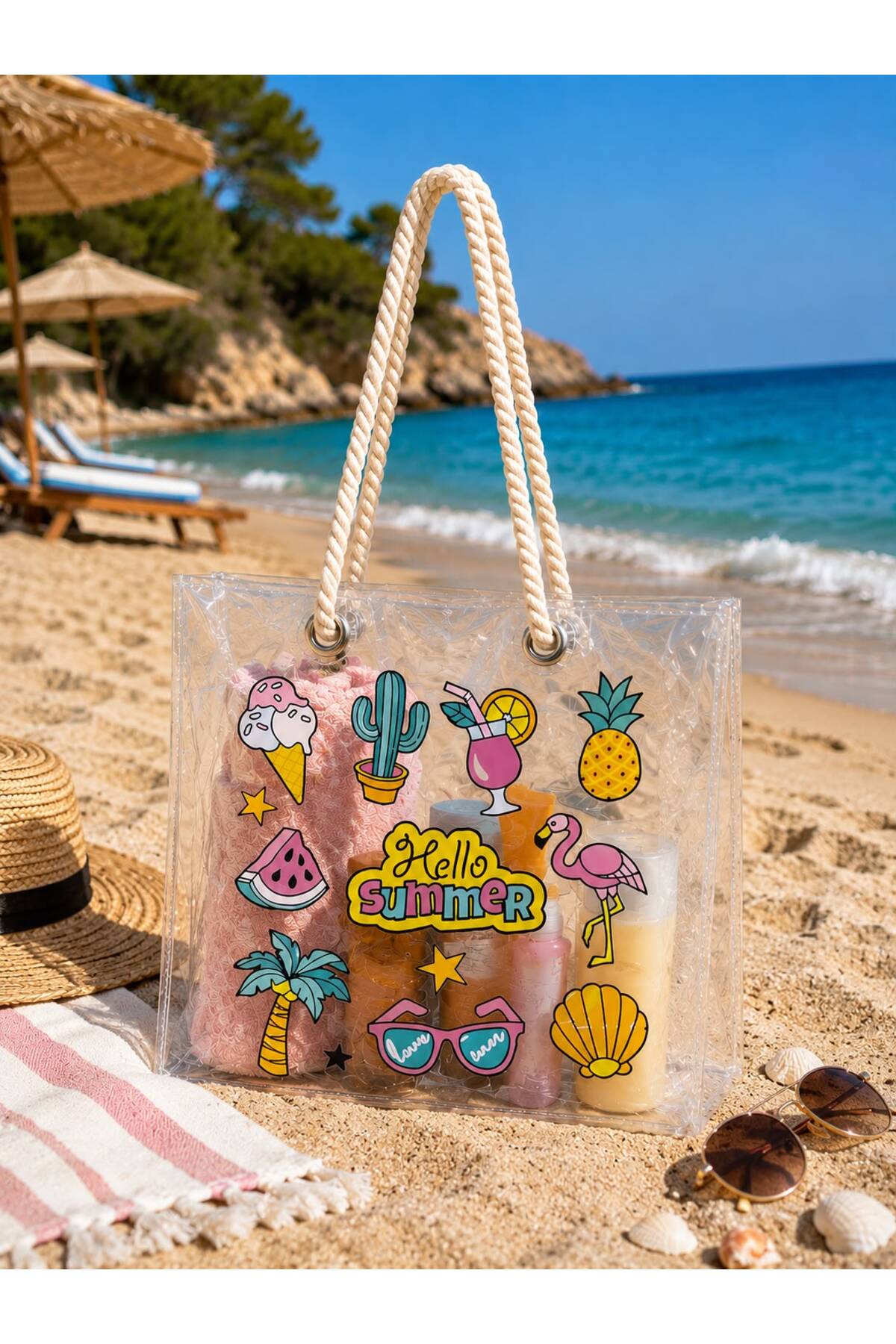 Transparent Beach Sleeve Bag -hello summer