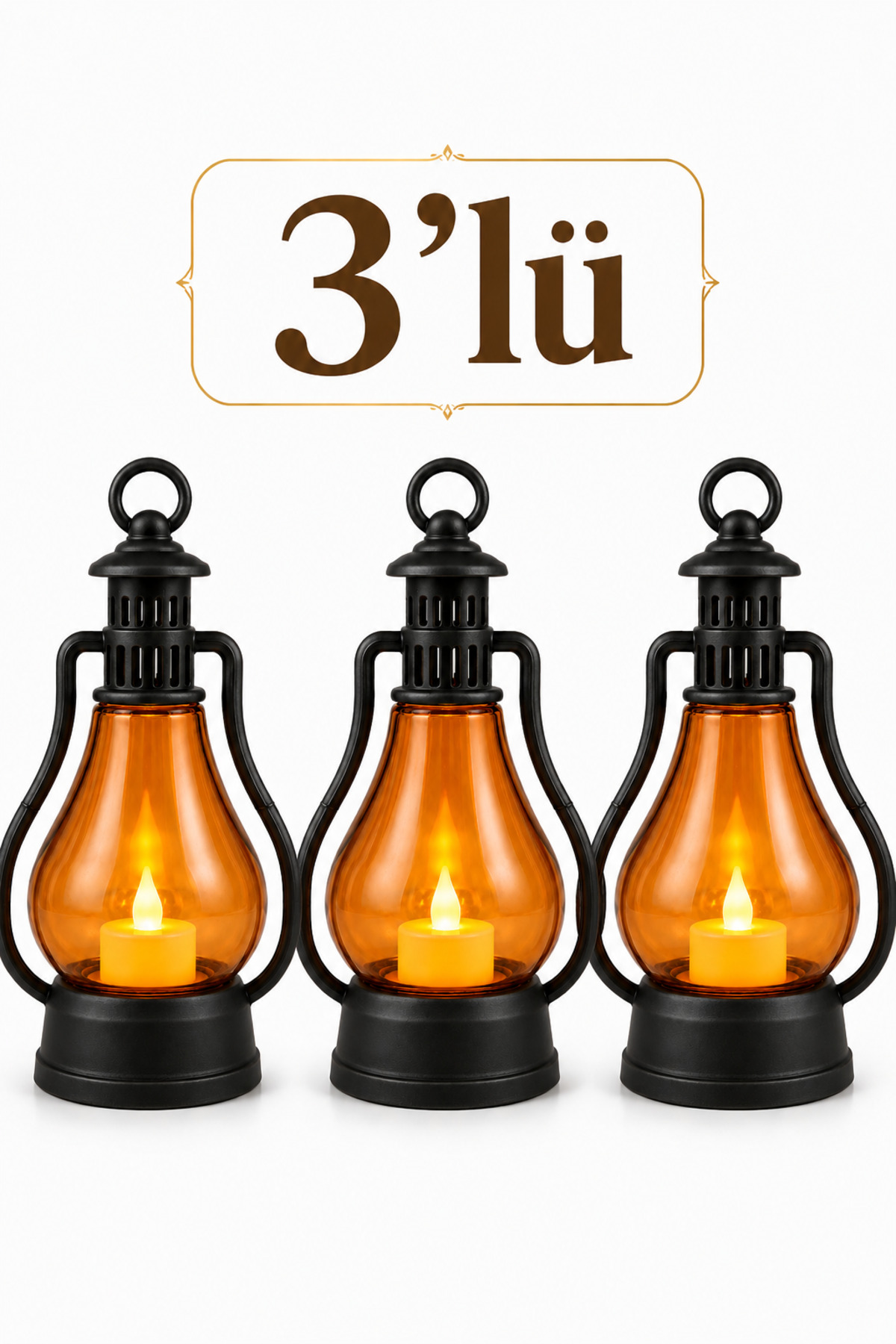 3-Piece led Candle Gas Lamp Type-Retro Vintage Battery-Powered - Decorative Hand Lamp with Smokeless Flame Effect Black