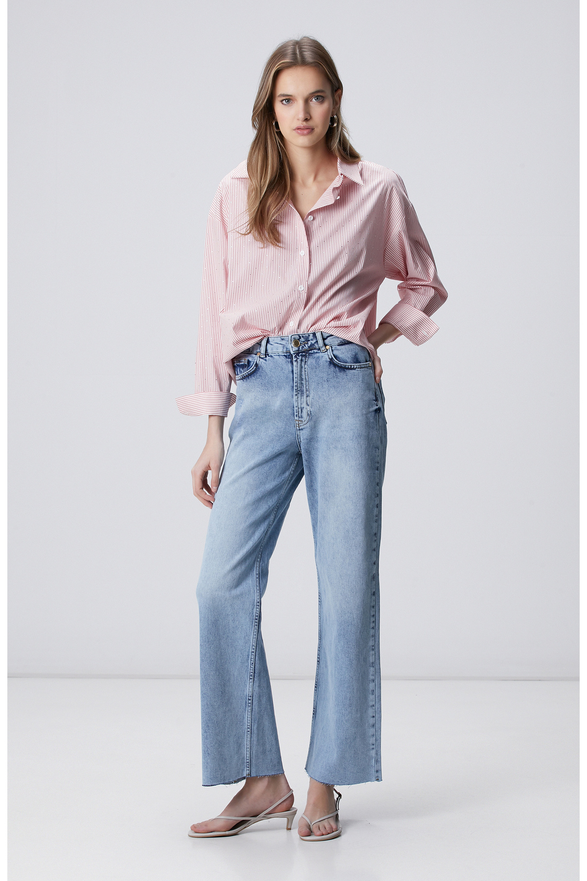 Network Açık Mavi Wide Leg Kesik Paça Denim Pantolon