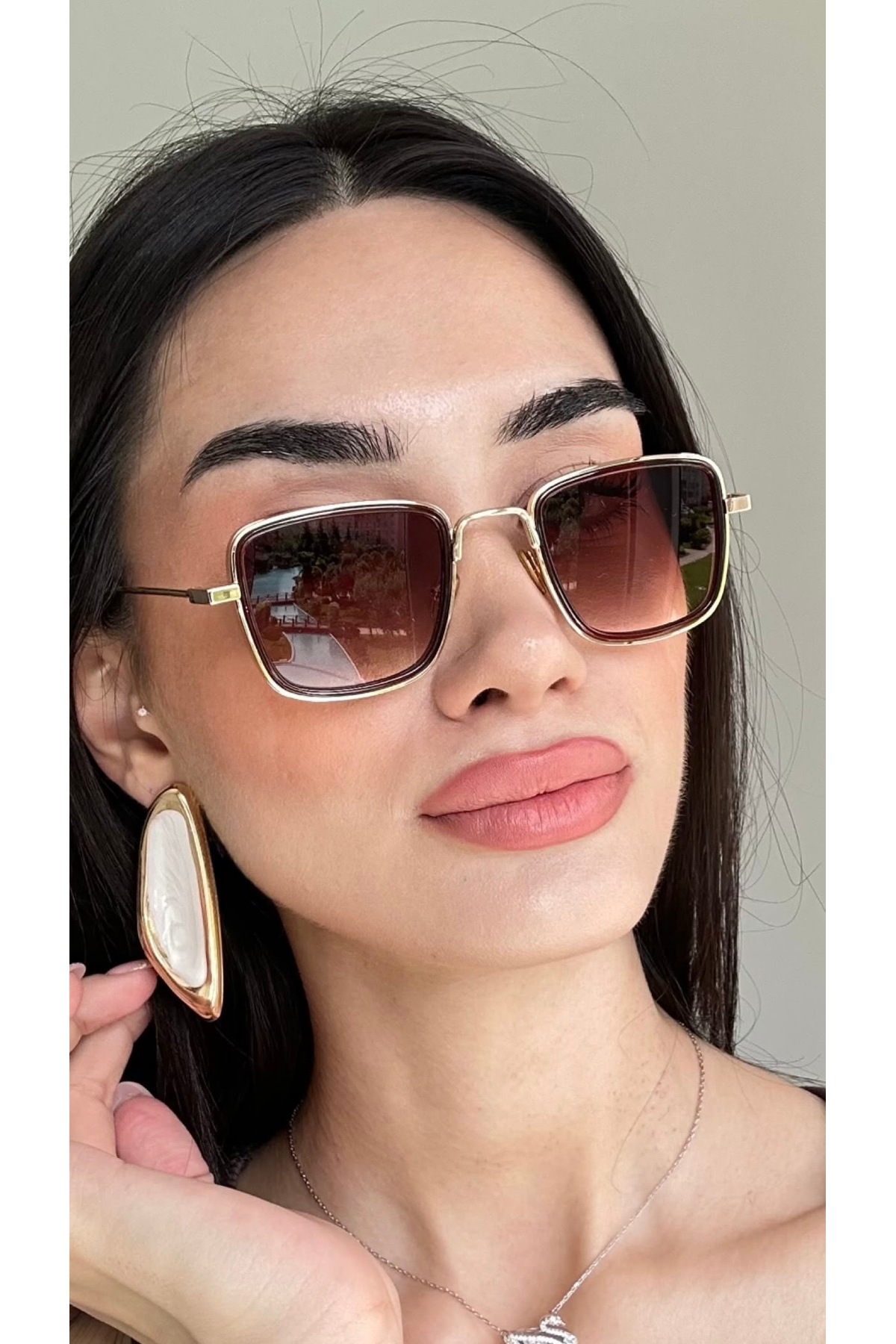 funeyes Edda Small Köşeli (Küçük Güneş Gözlüğü )UV400 Koruma Metal Çerçeve Kasa ve Sap Pinterest model görsel 2
