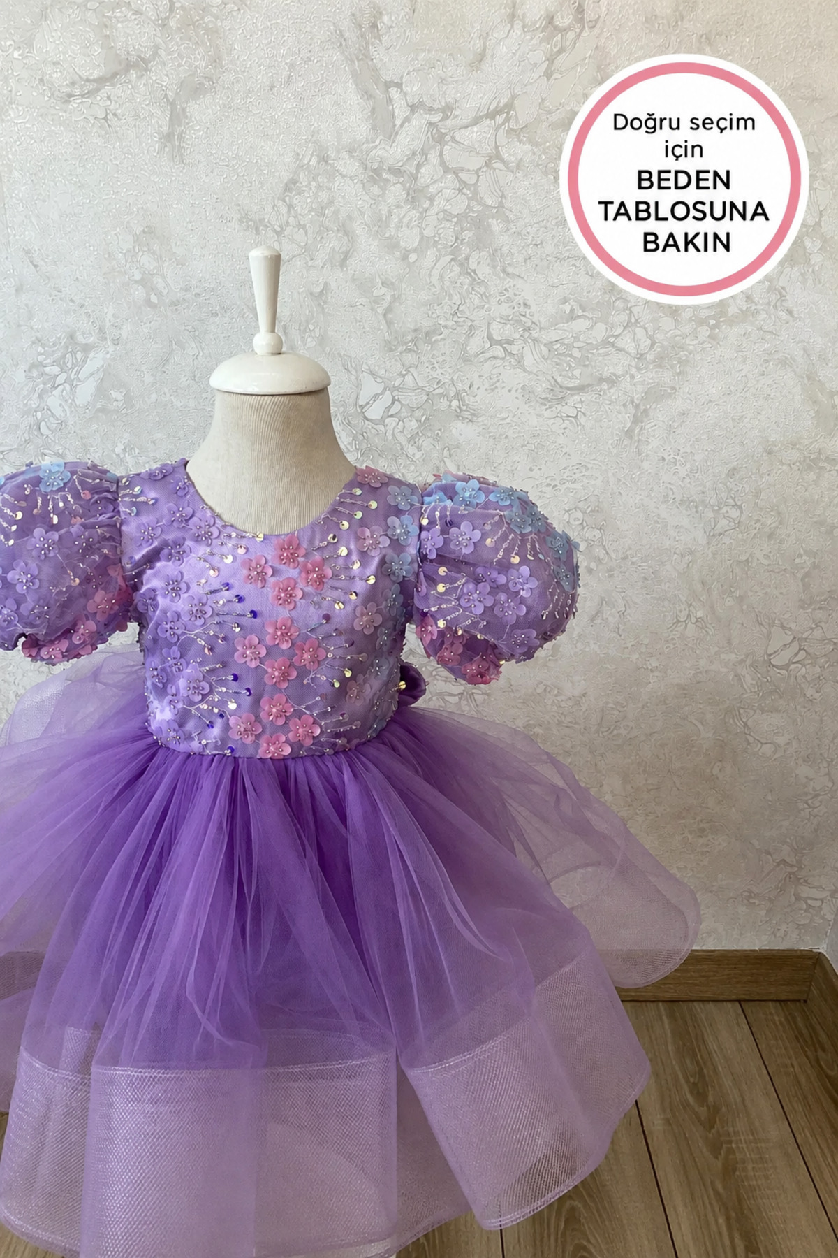 Kidstore Kız Çocuk Lila Çiçekli Tasarım Elbise