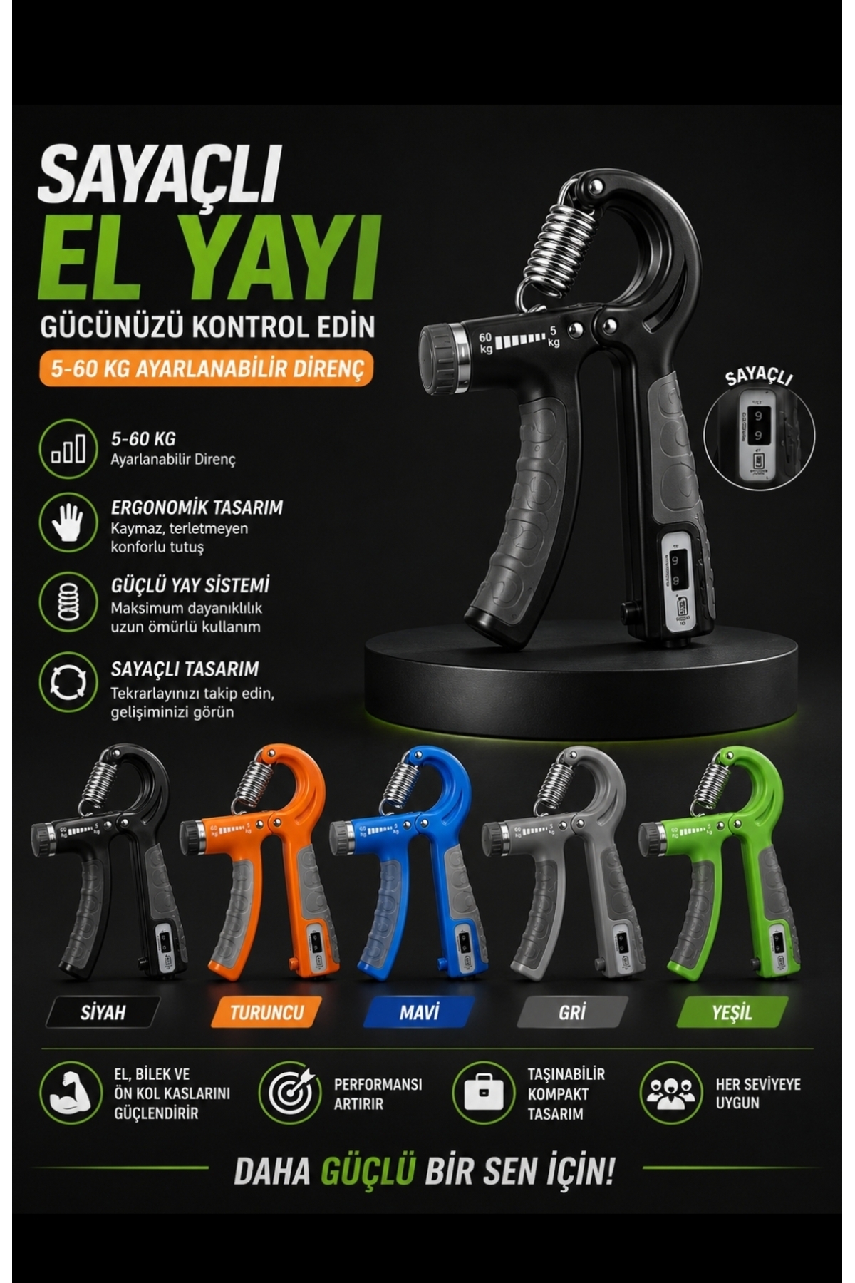 NEWSTORE HOME Ayarlı (SAYAÇLI) El Yayı 5-60 Kg Ayarlanabilir Bilek