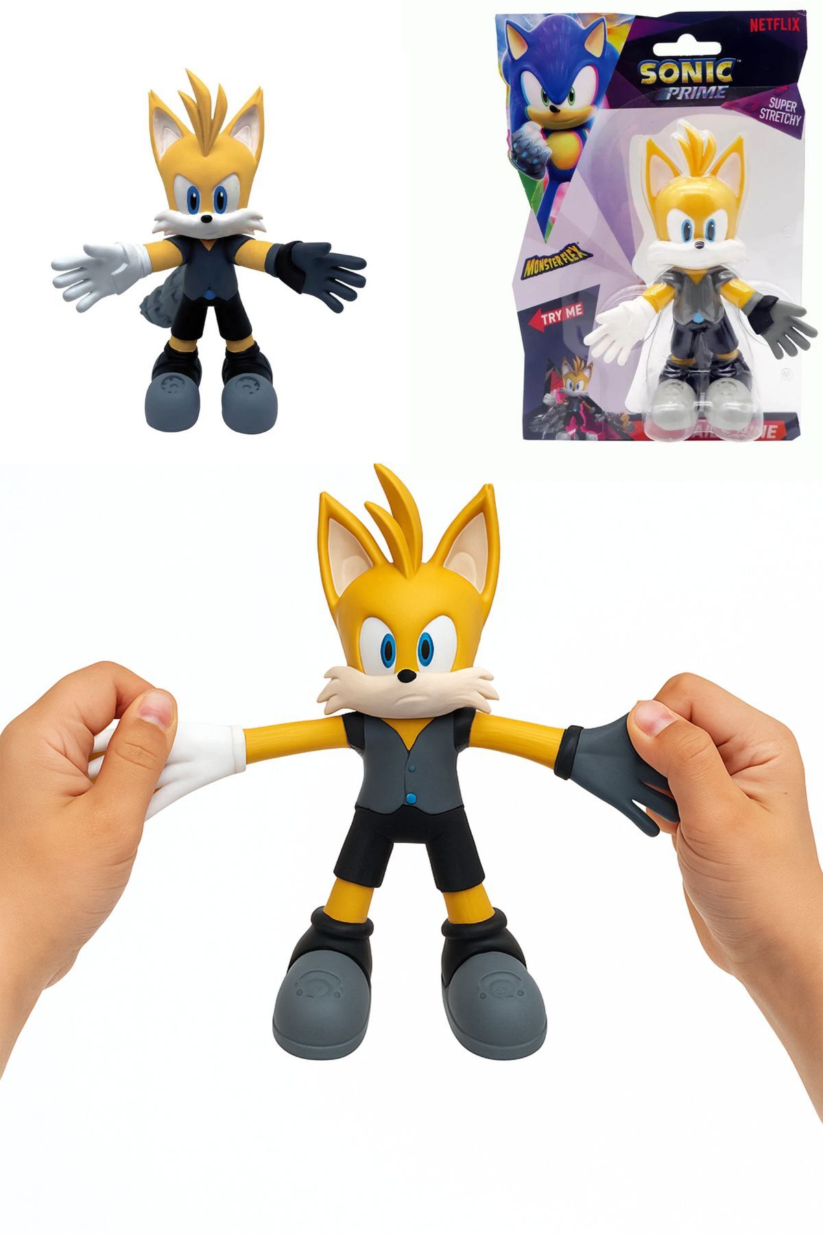 Netflix Sonic Prime Monster Flex Soft Flex Stretch Figure tails - 14cm