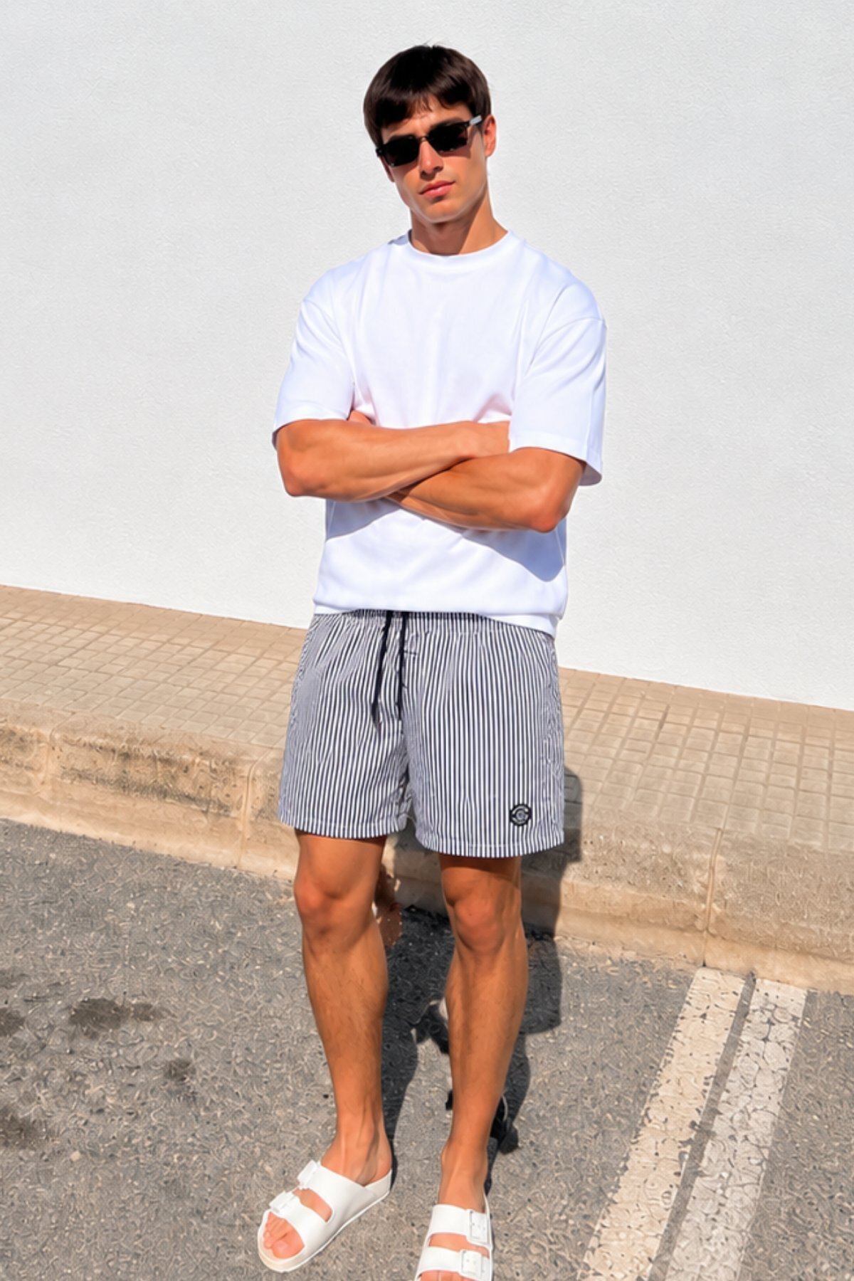 Madmext Striped Black Swim Shorts 4253