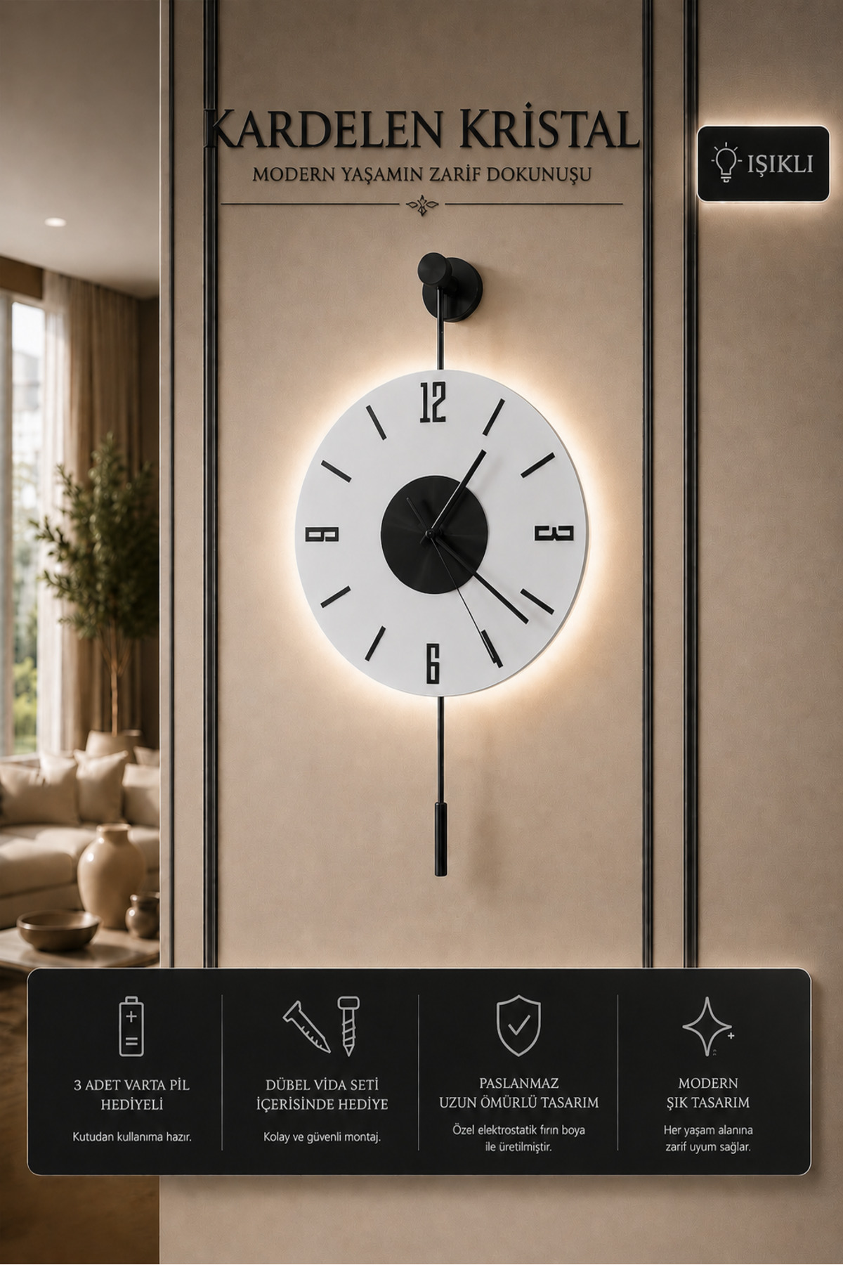 Black Artistry Snowdrop Black (30X55 CM) Battery Powered Led Modern Decorative Metal Wall Clock