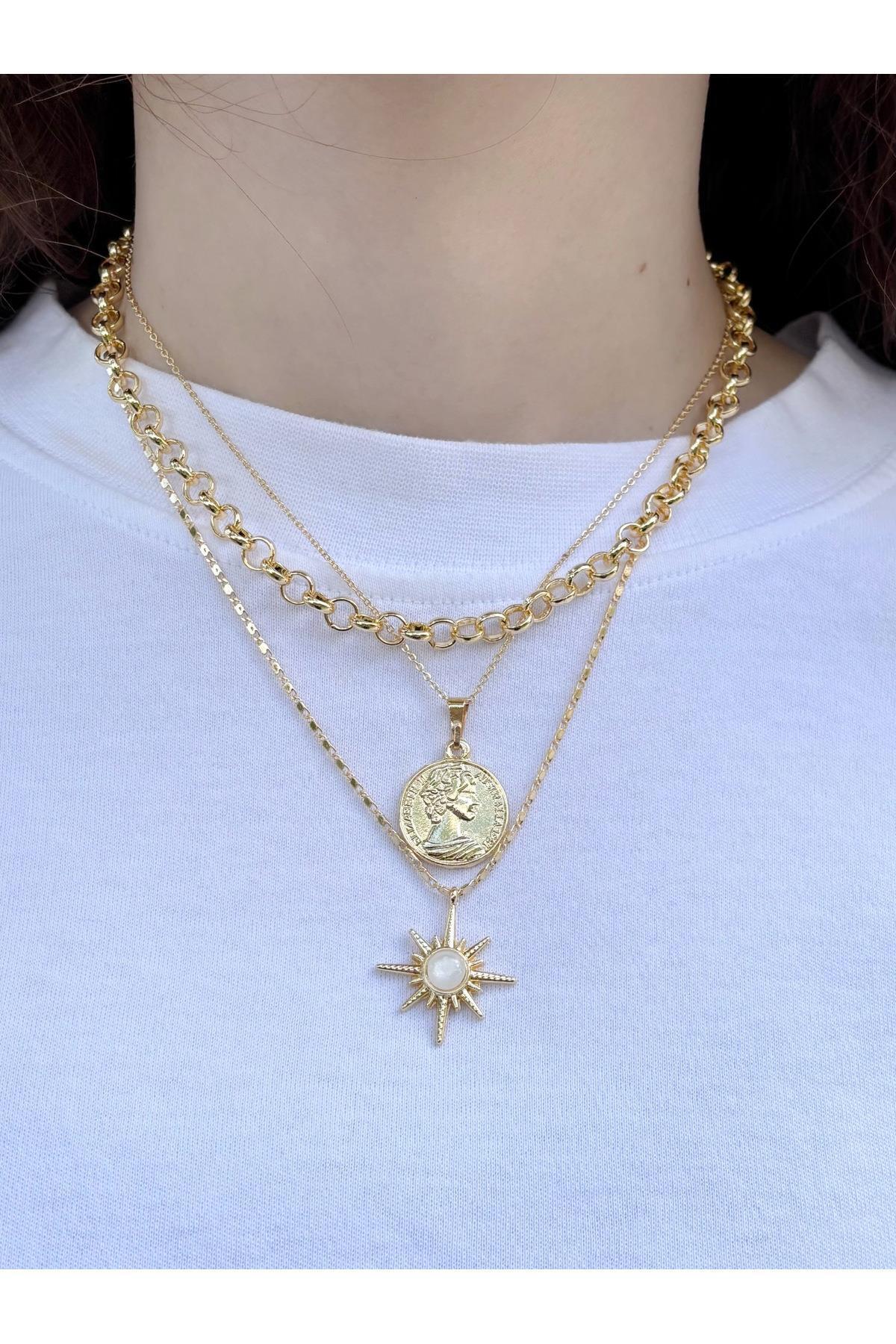 Eylülün Takısı Kadın Gold Renk 3 Adet Pinterest Kolye görsel 2