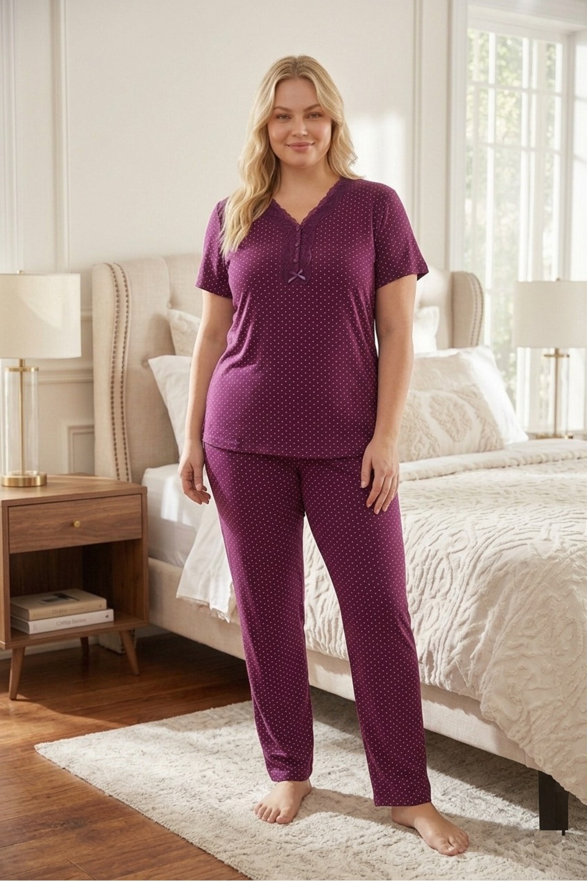Women's Plus Size Buttoned Short Sleeve Bamboo Pajamas Set
