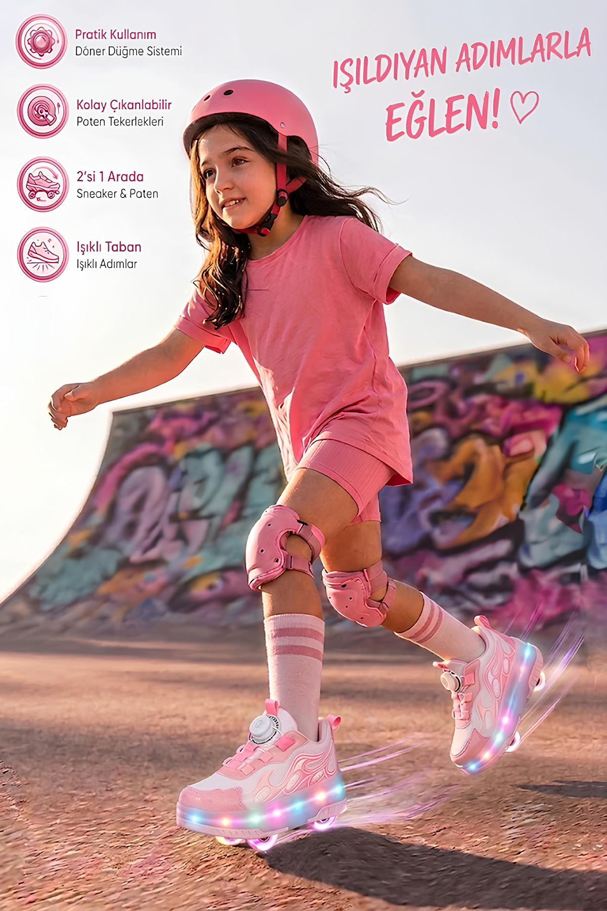 Unisex Çocuk Spor Ayakkabı Akıllı Bağcıklı Çıkarılabilen Patenli Işıklı Rahat Sneaker 030